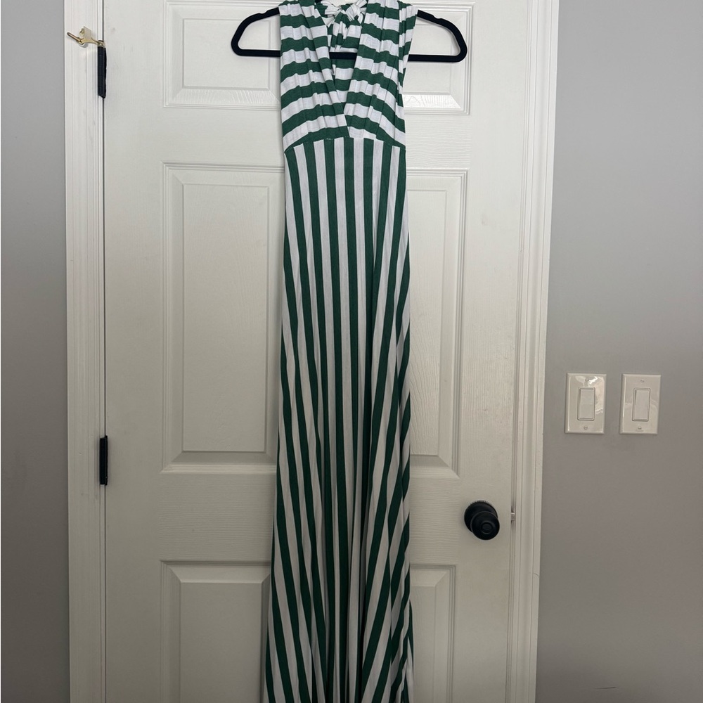 ITALIAN Green and White Striped Maxi Dress